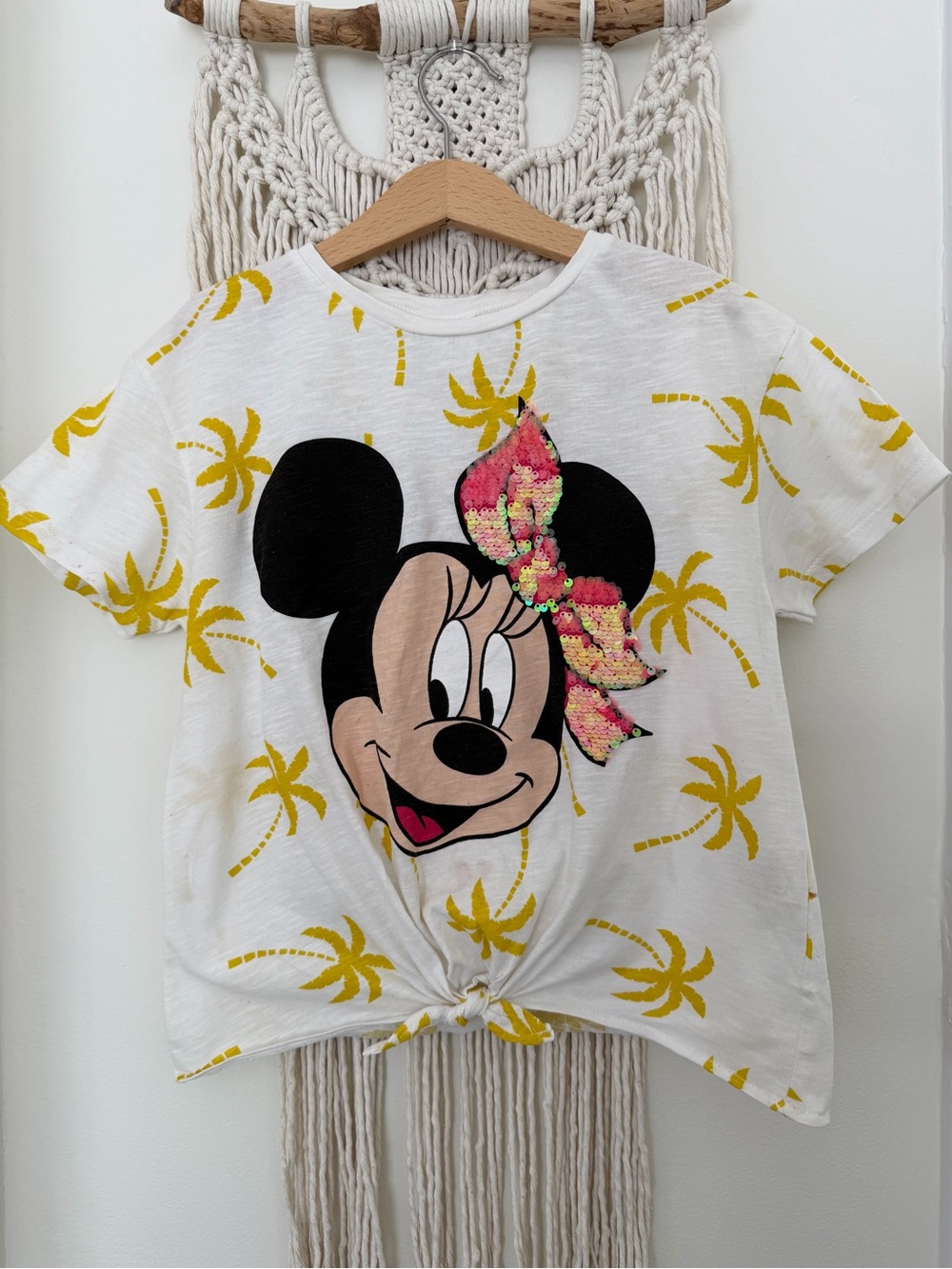 Zara White Kids Tee with Minnie Mouse and Yellow Palm Print